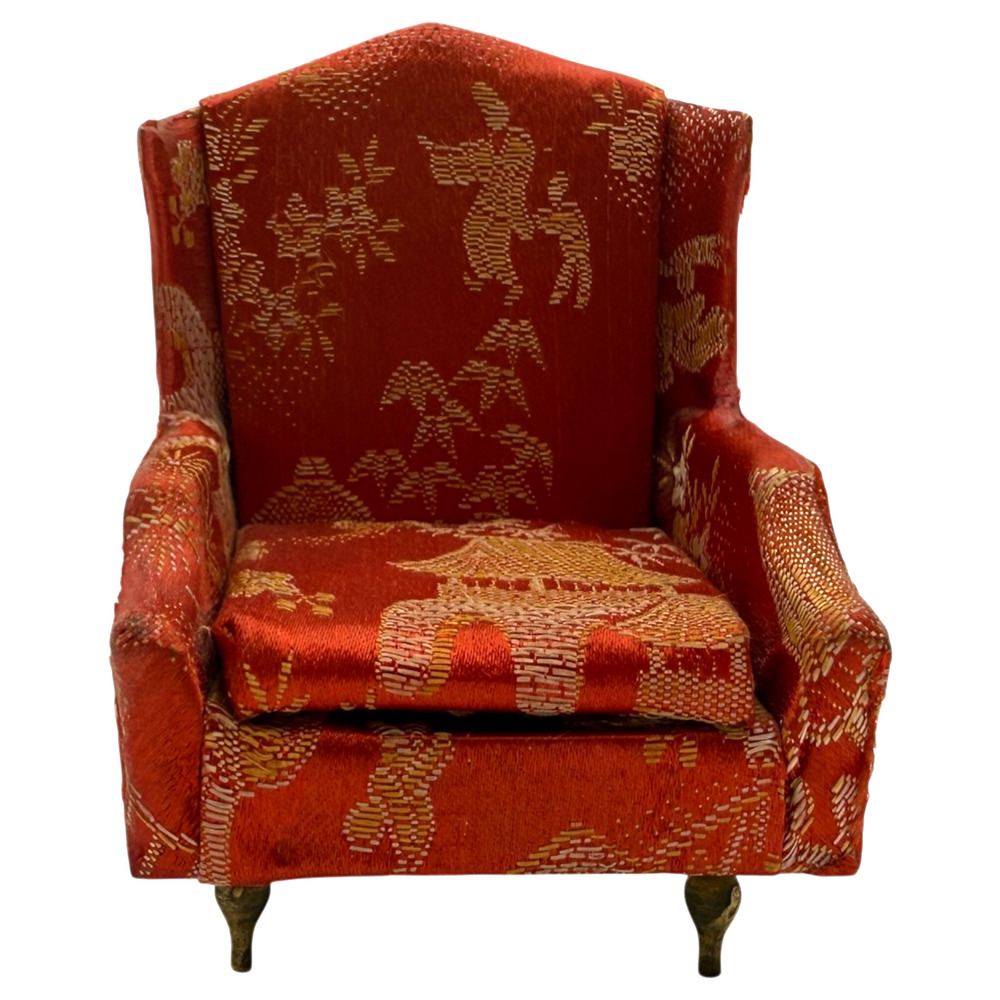 Vintage Dollhouse Miniature Furniture Red Salon Wing Chair Petite Princess 1:12
